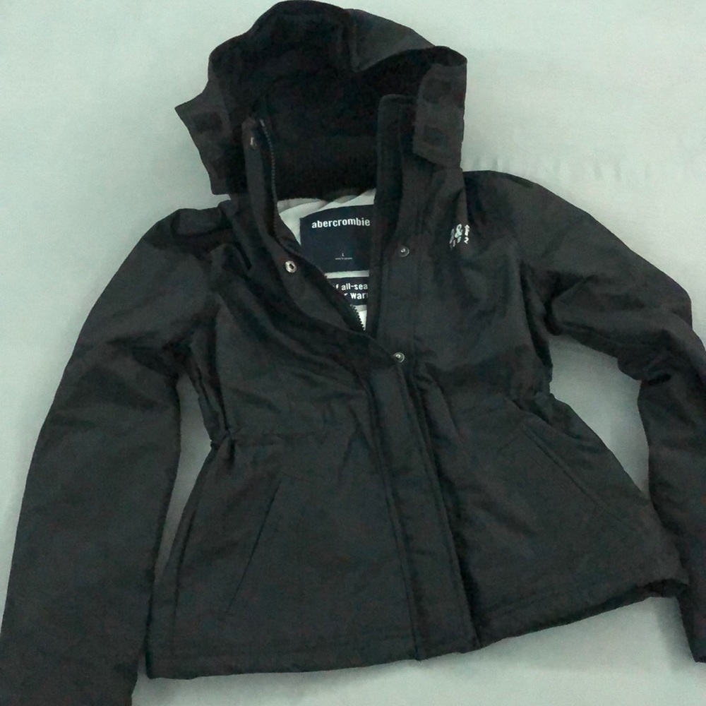 Abercrombie Kids Black All Season Weather Warrior Jacket Fleece Hood Size Large